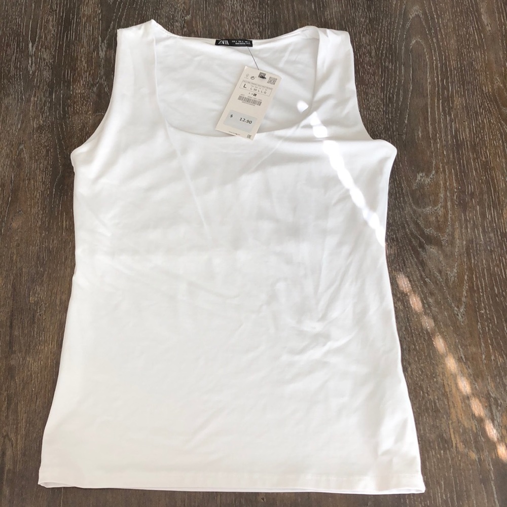 Zara White Wide Strap Tank Top
